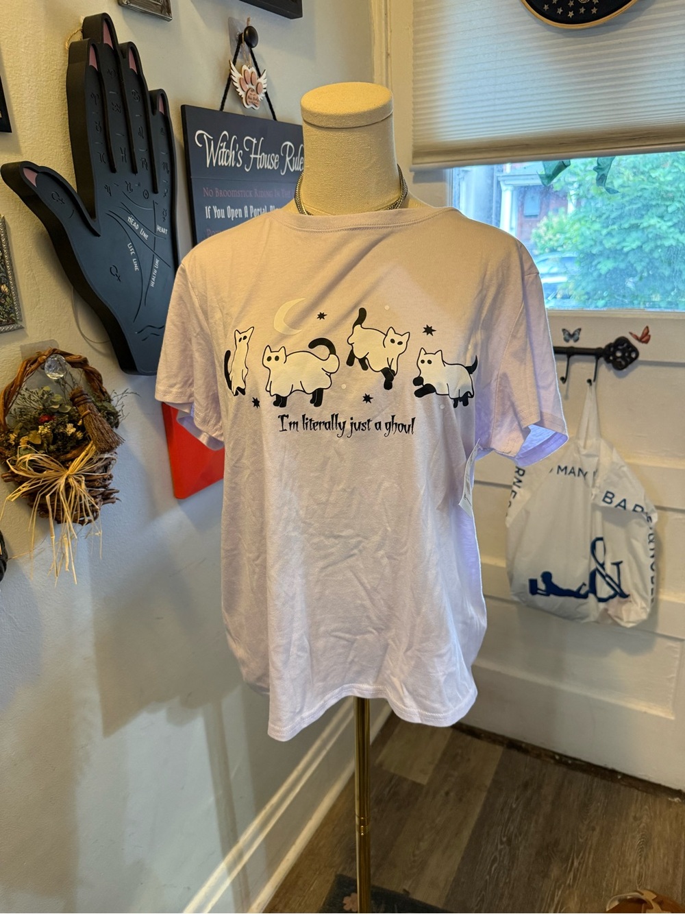 NWT Wound up Graphic Cat Tee - Light Lavender "I'm literally just a ghoul"